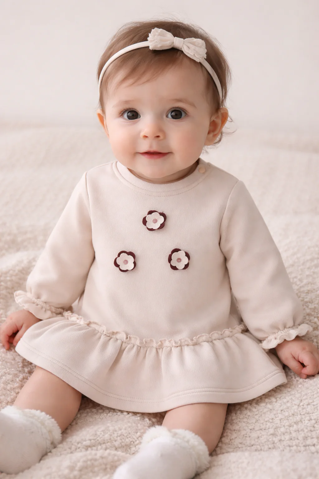 Robe bébé fille en molleton – Détails fleurs brodées