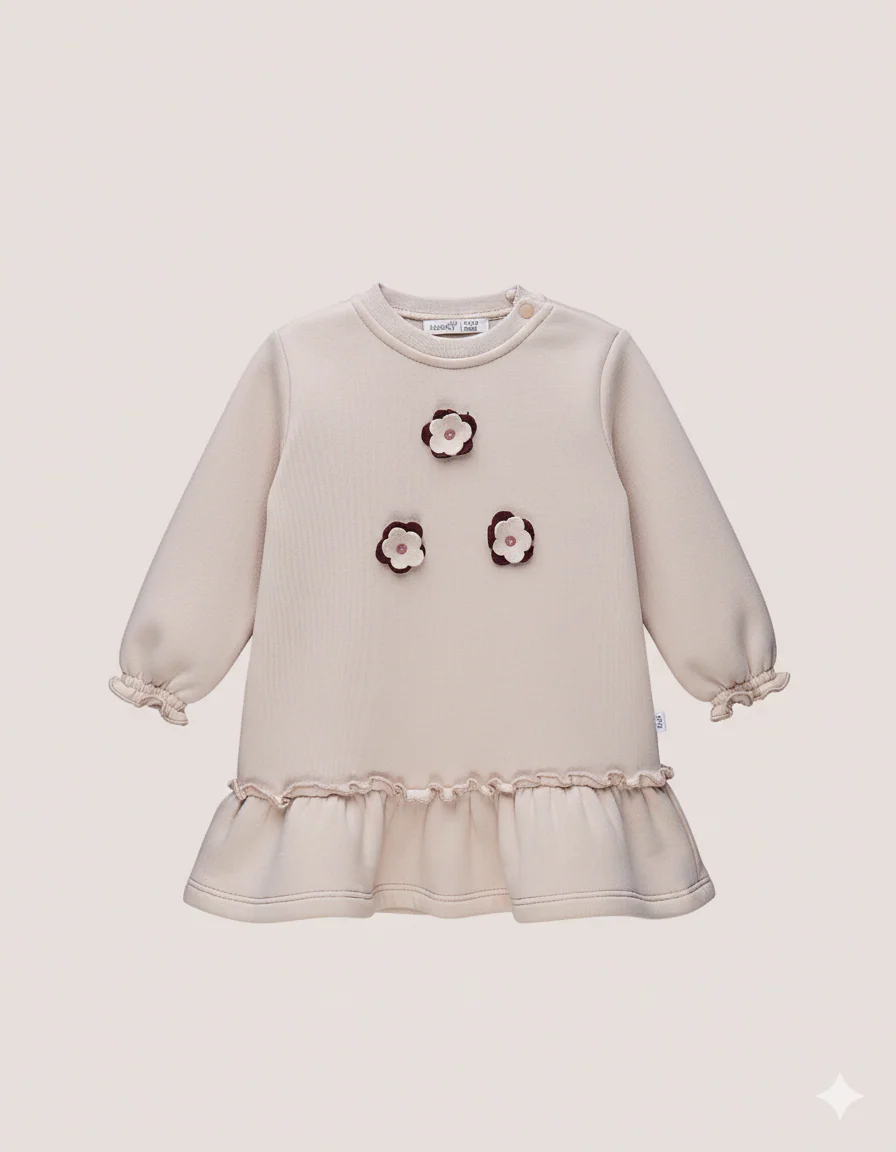 Robe bébé fille en molleton – Détails fleurs brodées