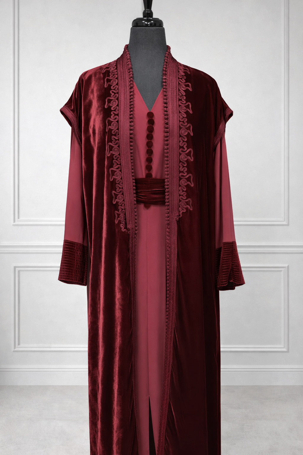 Kimono velours 2 pièces bordeaux – robe, kimono & mejdoul choucha