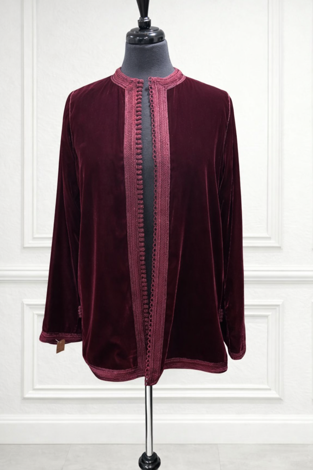 Kimono velours court ouvert – cerise, intérieur satin