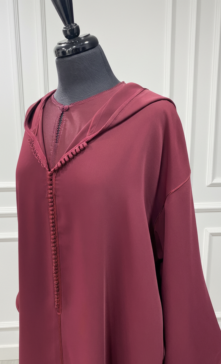 Djellaba crêpe 2 pièces bordeaux – 39ad + kmiss randa