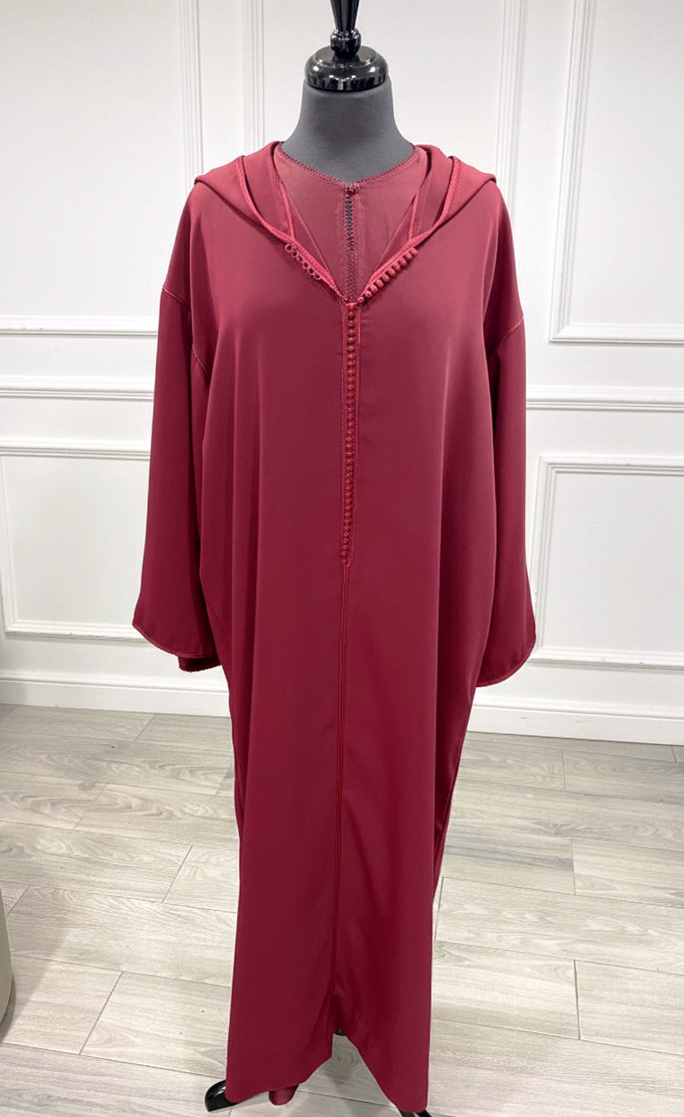 Djellaba crêpe 2 pièces bordeaux – 39ad + kmiss randa