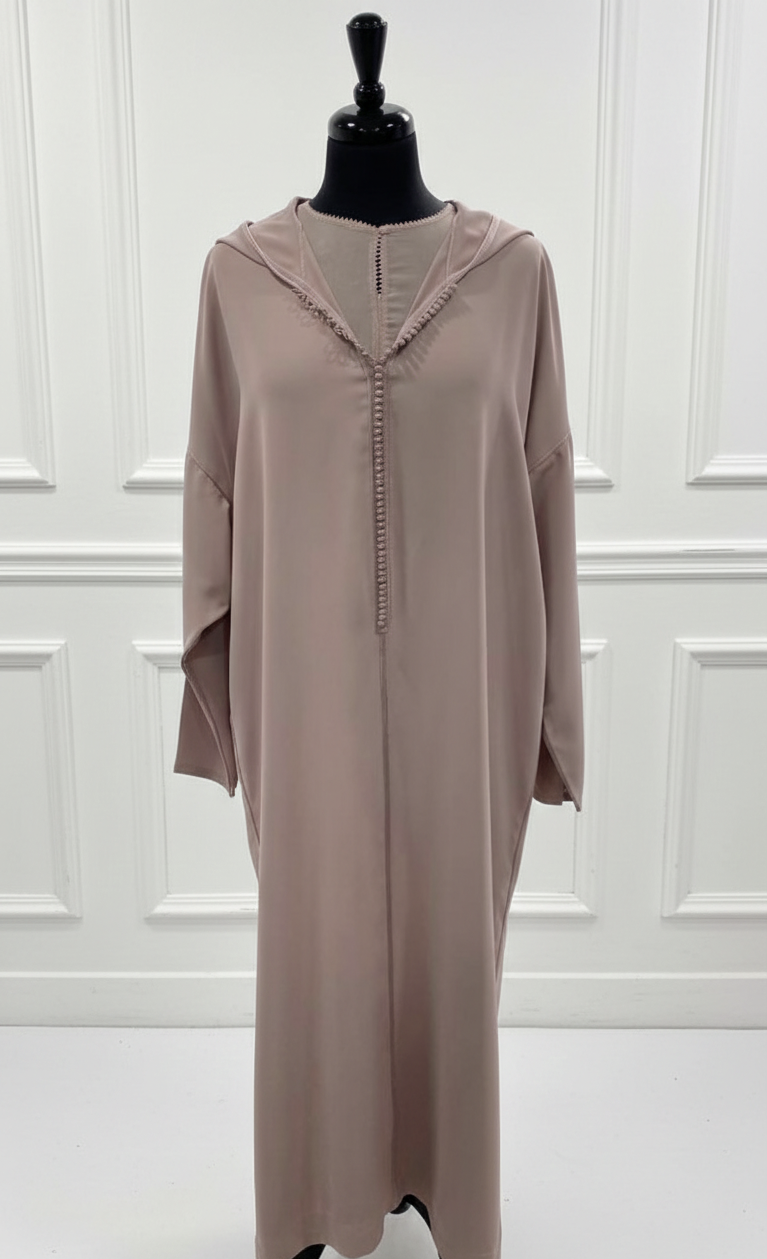 Djellaba crêpe 2 pièces rose pâle – 39ad + kmiss randa