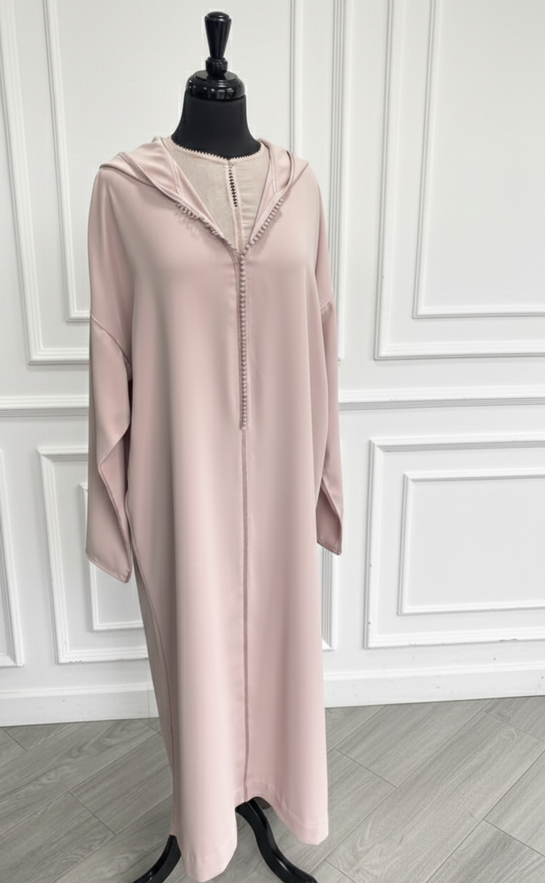 Djellaba crêpe 2 pièces rose pâle – 39ad + kmiss randa