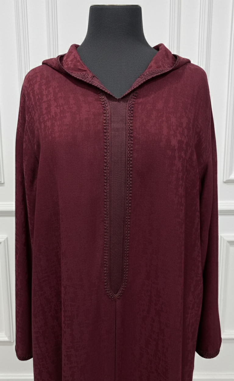 Djellaba bordeaux à motifs ton sur ton – randa