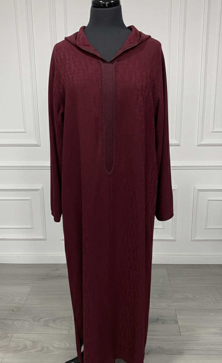 Djellaba bordeaux à motifs ton sur ton – randa