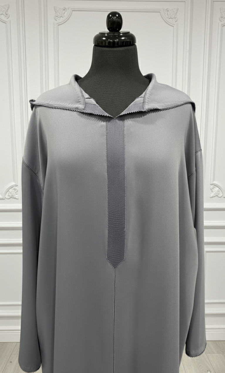 Djellaba en crêpe gris souris – randa hssira