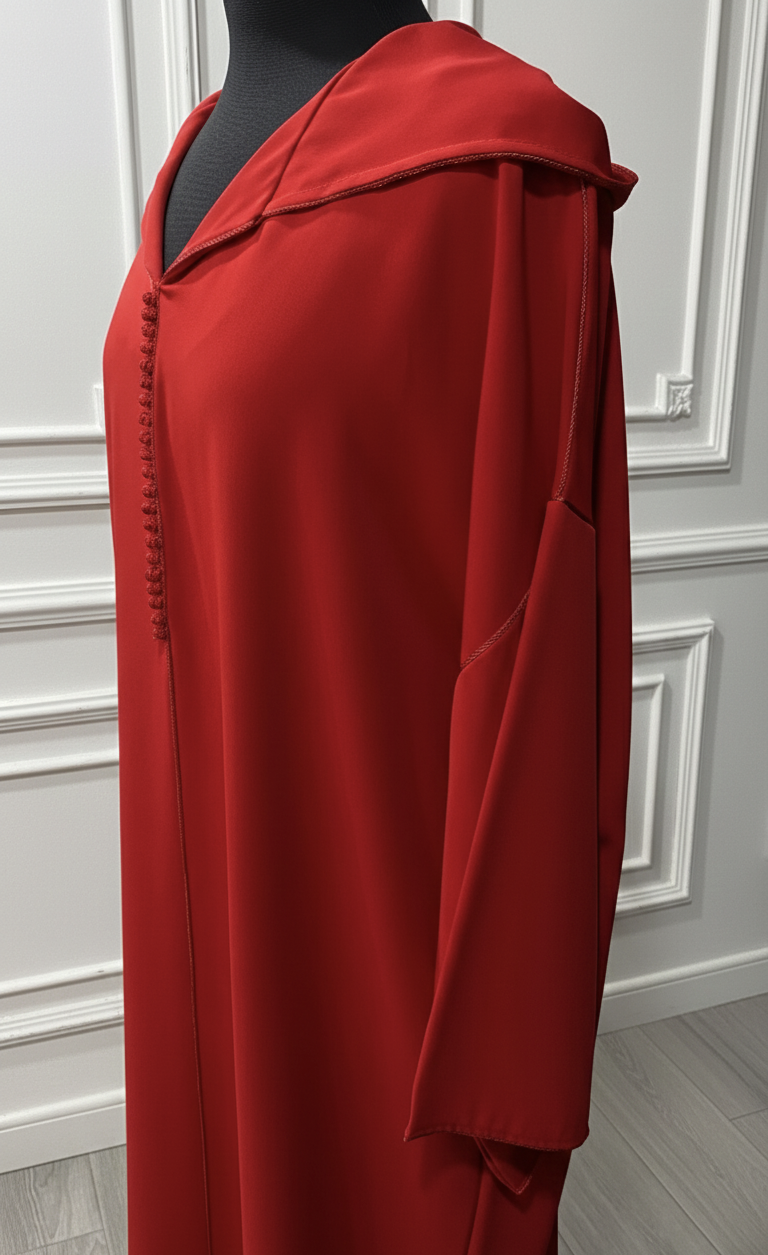 Djellaba rouge – choucha & motifs sur dos