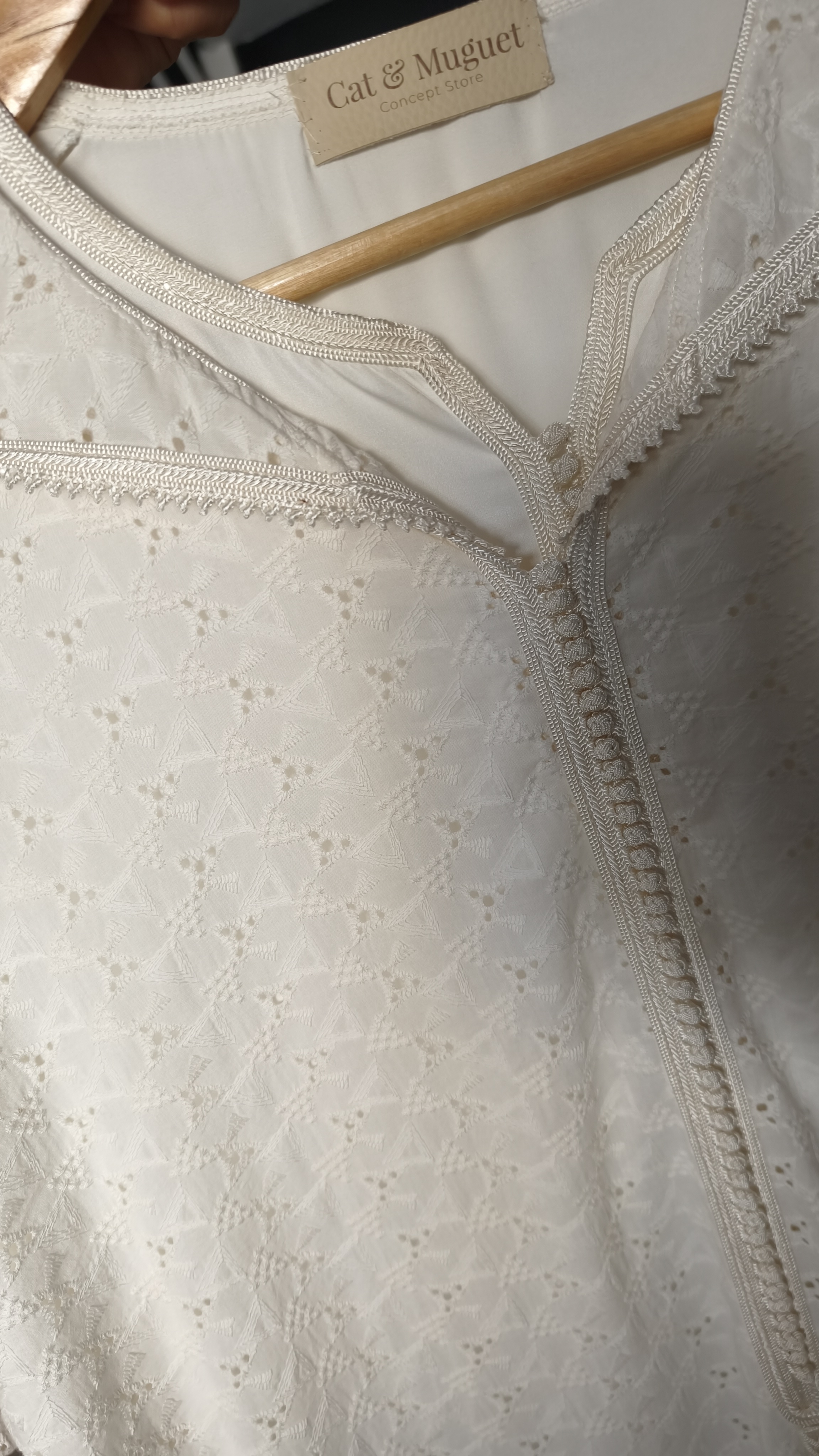 Djellaba 2 pièces blanc cassé – manches tombantes