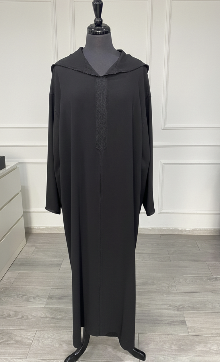 Djellaba crêpe noire randa hssira