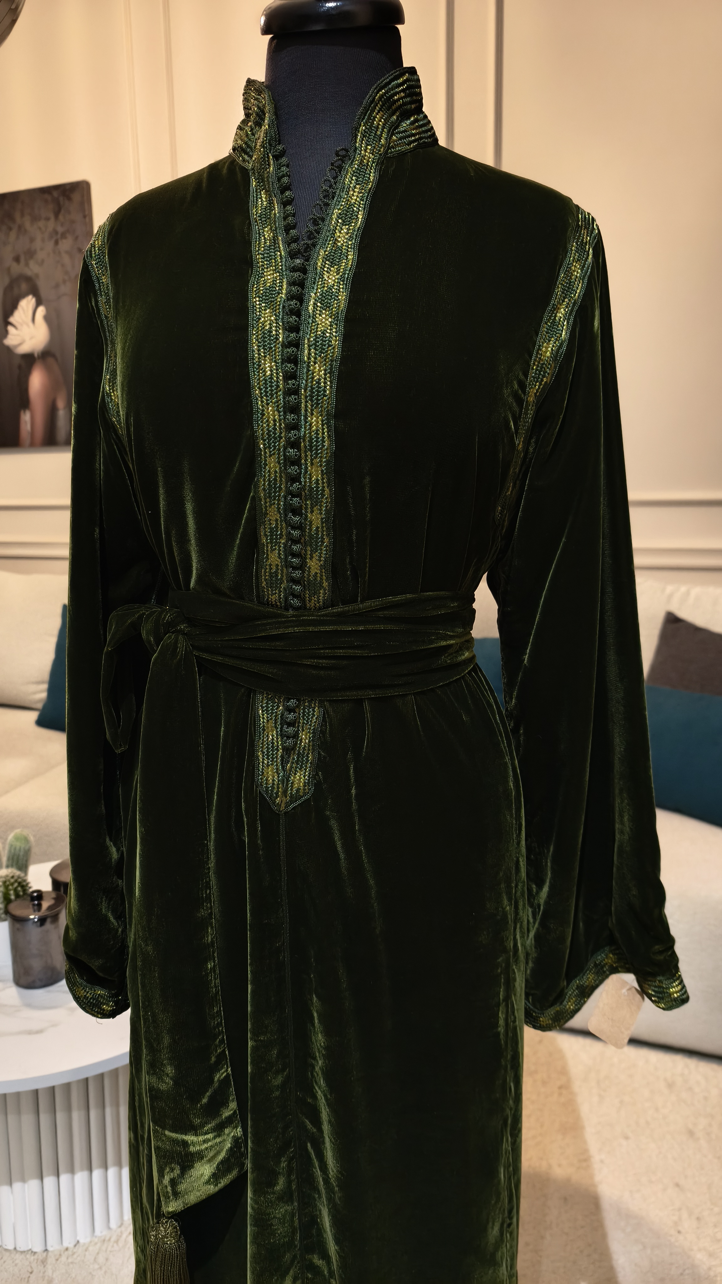 Caftan en velours vert bouteille – fait mains