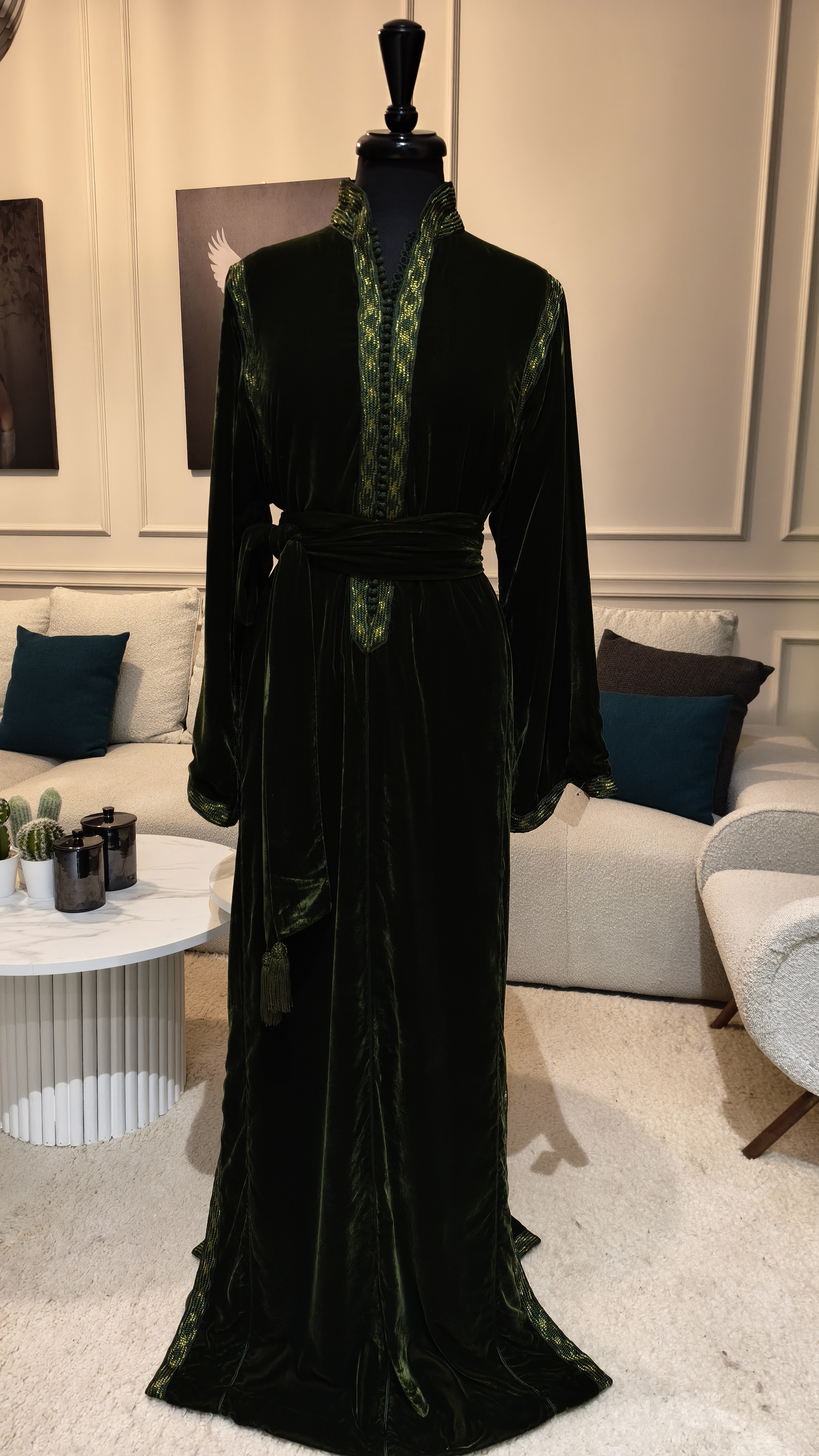 Caftan en velours vert bouteille – fait mains