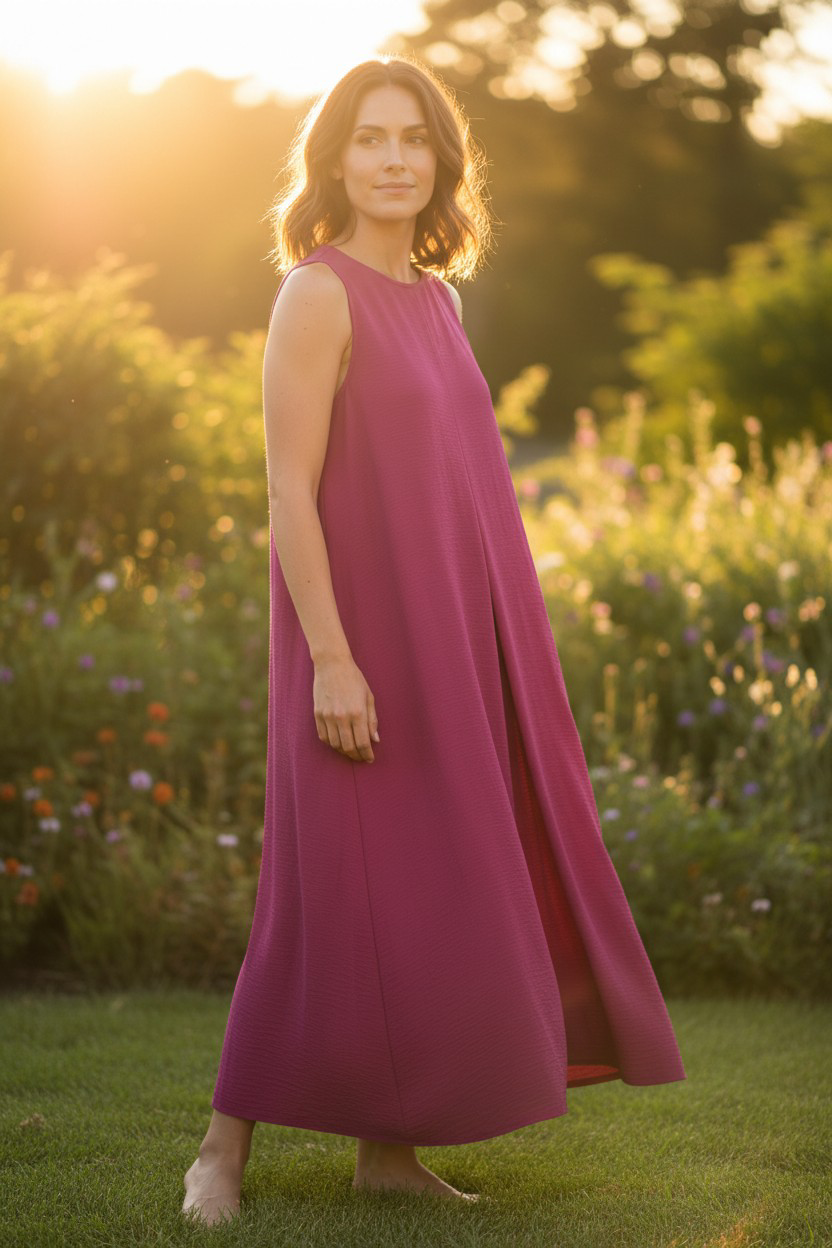 Robe cerise longue sans manches