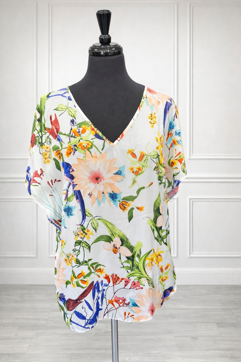 Haut demi manches blanc à fleurs