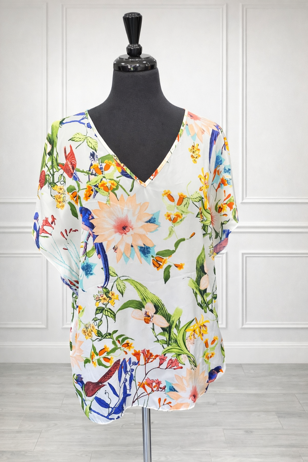 Haut demi manches blanc à fleurs