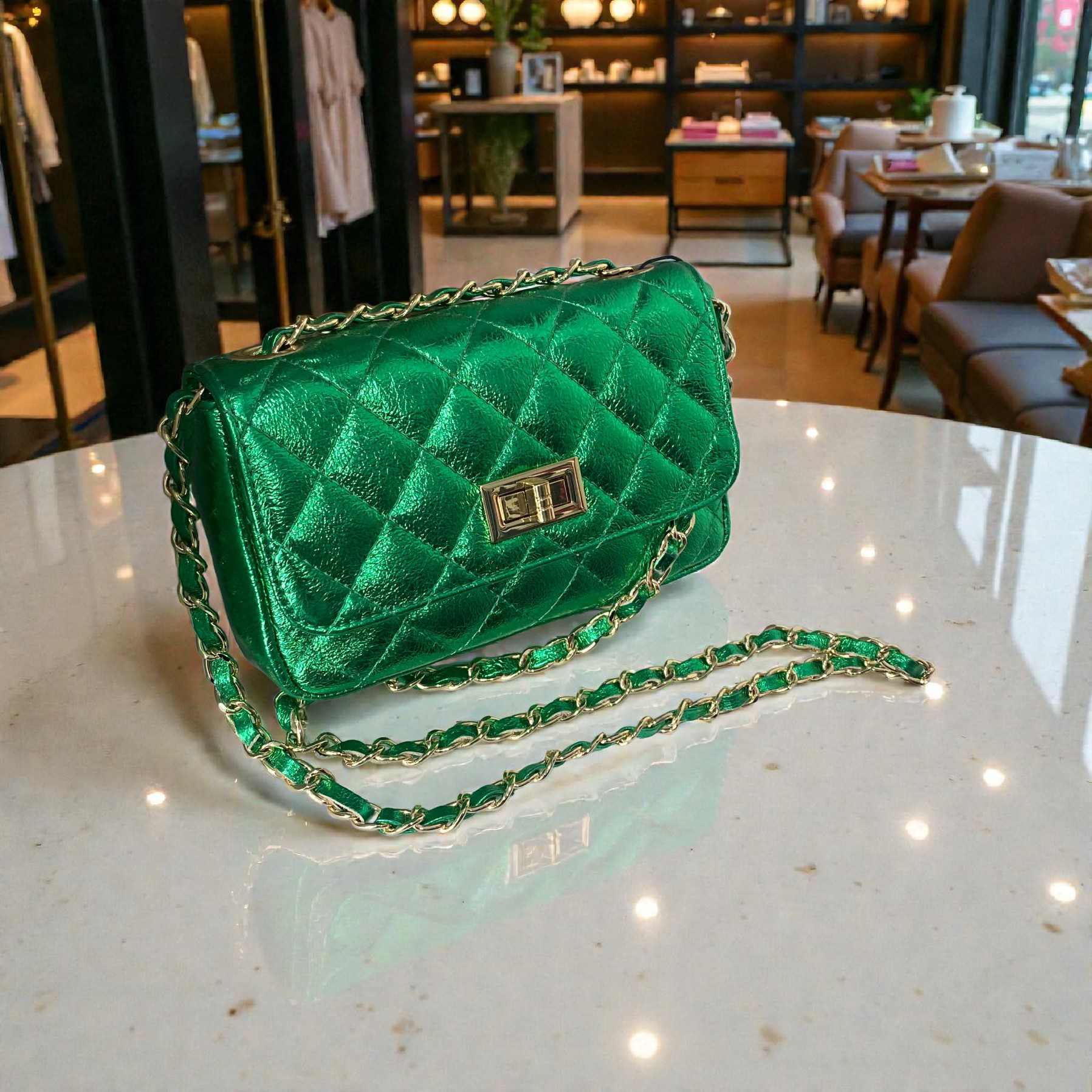 Sac en cuir vert malachite – 20x13 cm