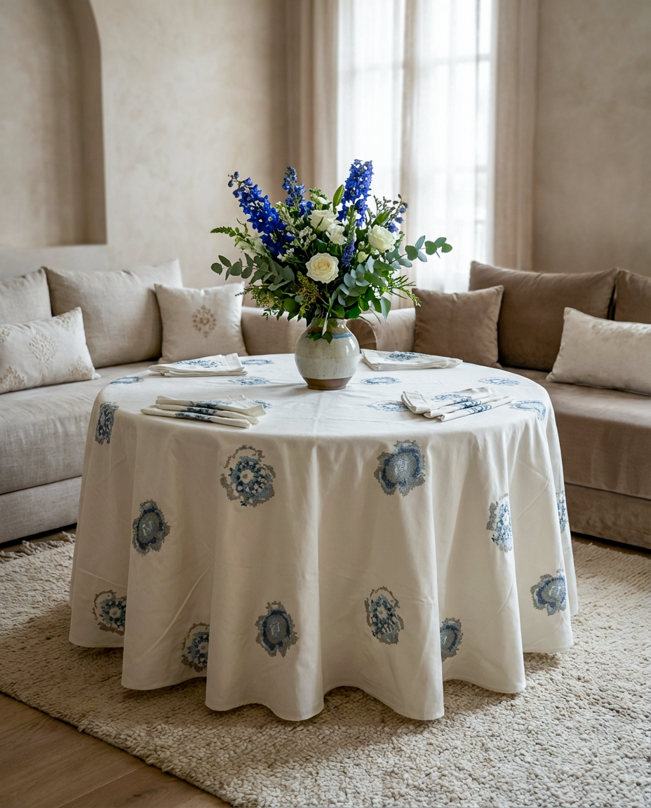 Nappe brodée ronde - Collection Majestueuse