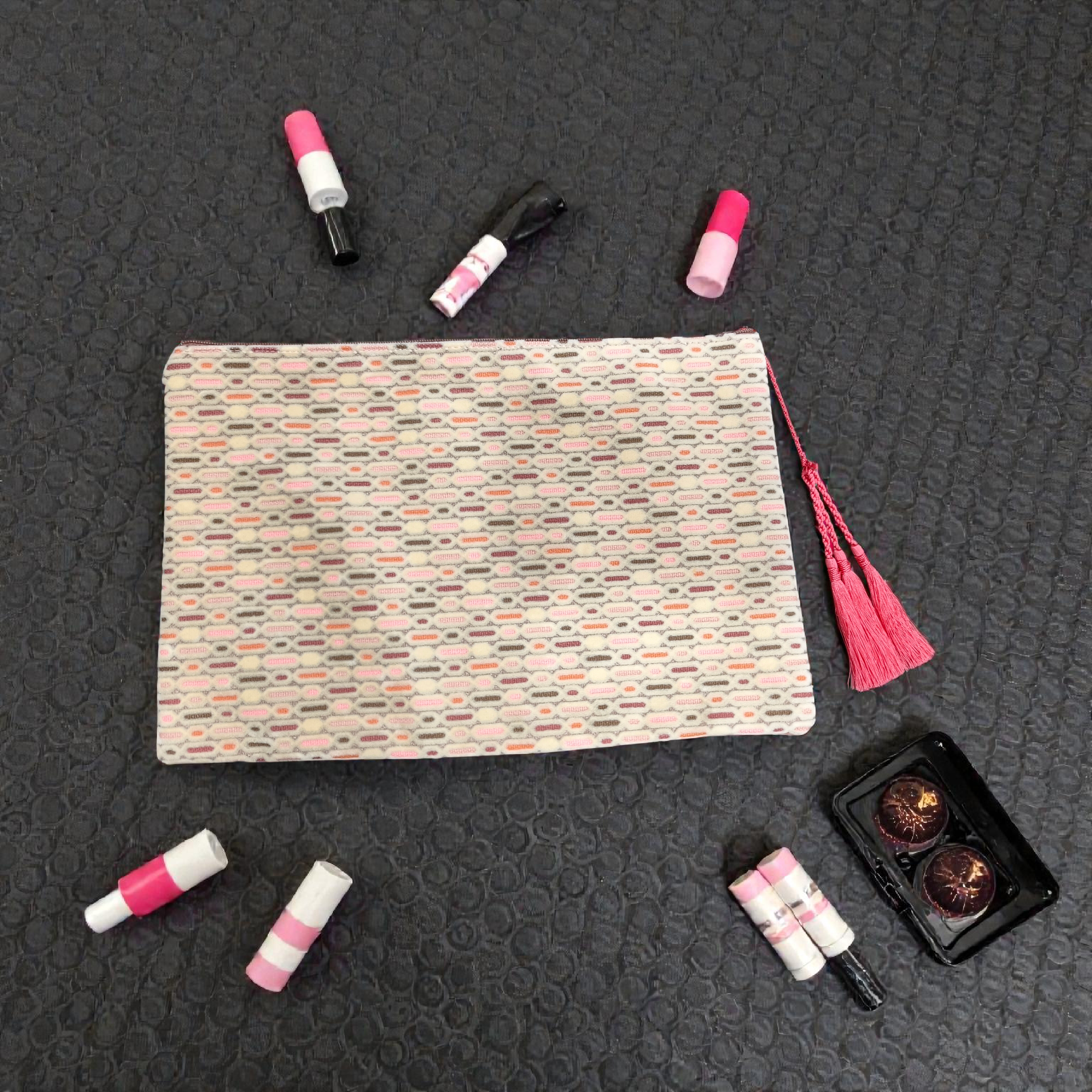 Trousse Choucha à motifs rose/blanc cassé – 29x19 cm