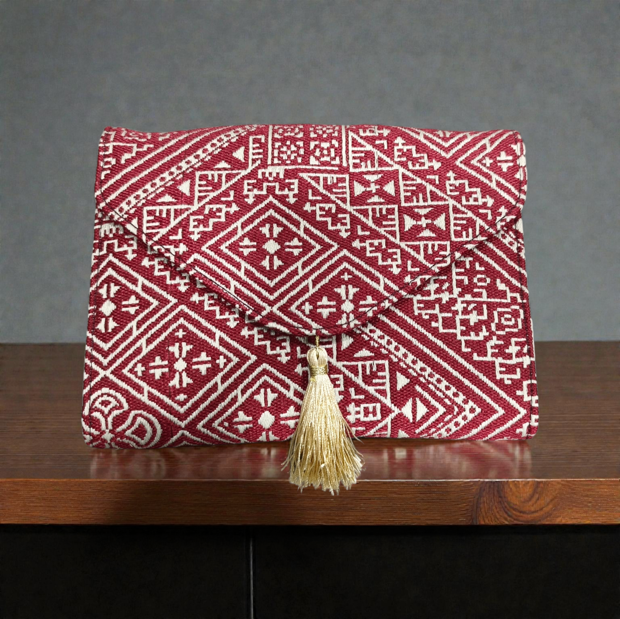 Trousse Beldi à motifs/Choucha bordeaux – 20x16 cm