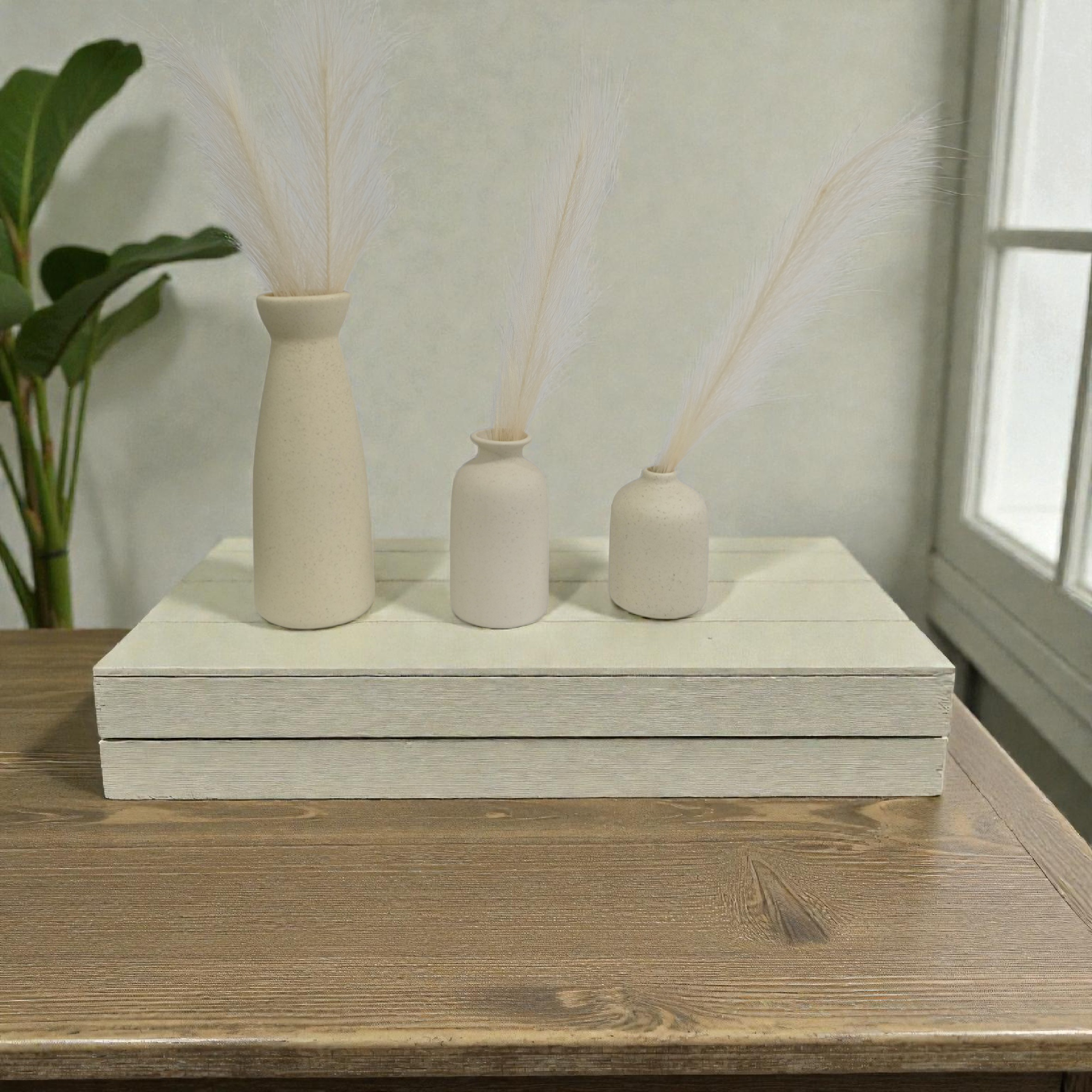 Trio vases blanc cassé