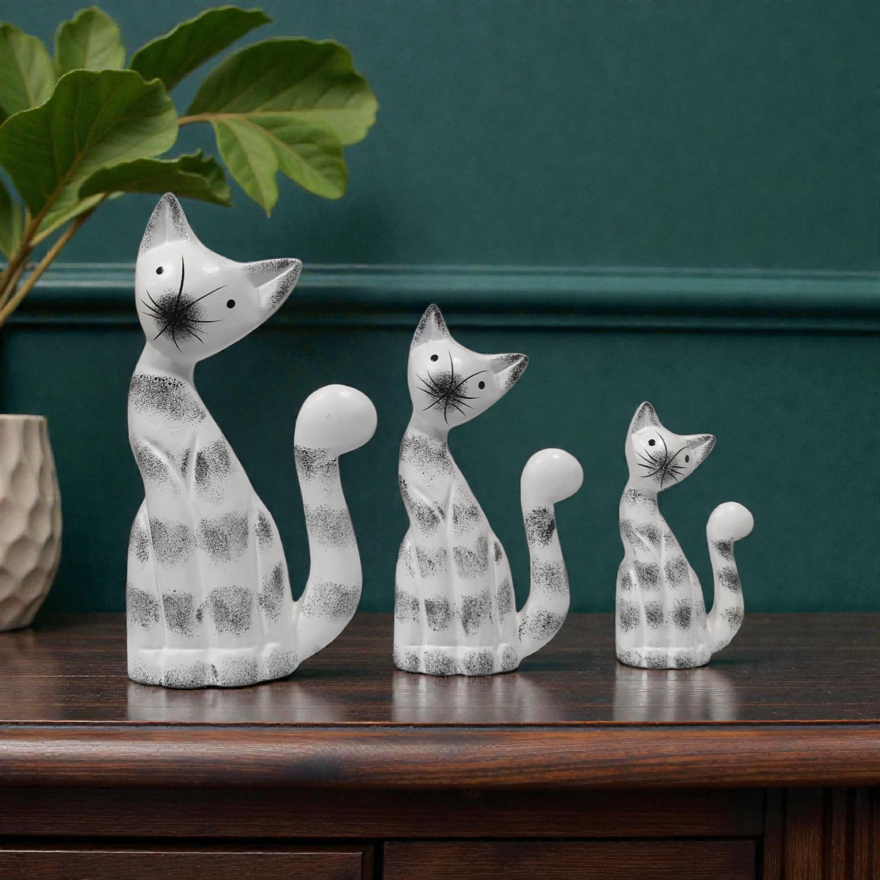 Trio déco chats blancs (22 cm + 18 cm + 15 cm)