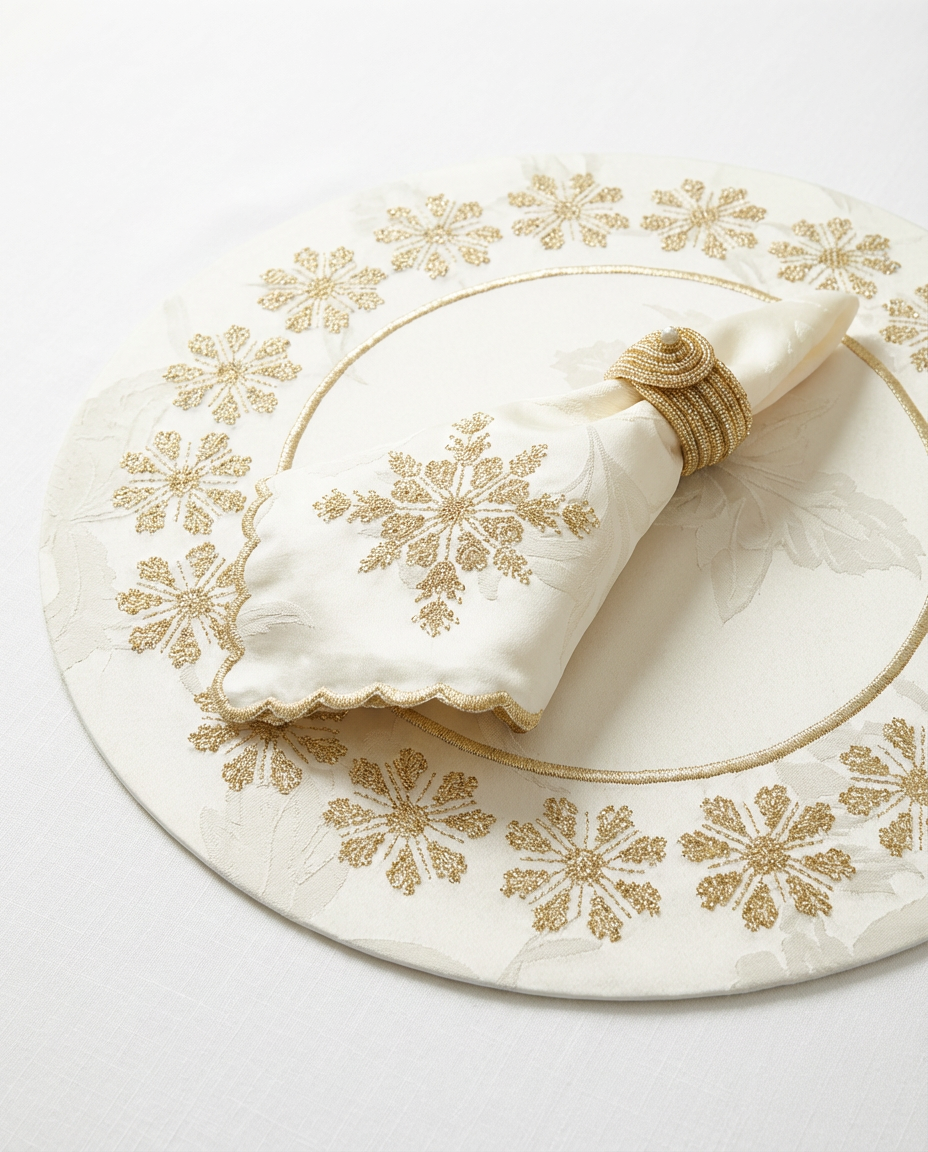Sets de table rond brodés - Collection Ghourza Snow