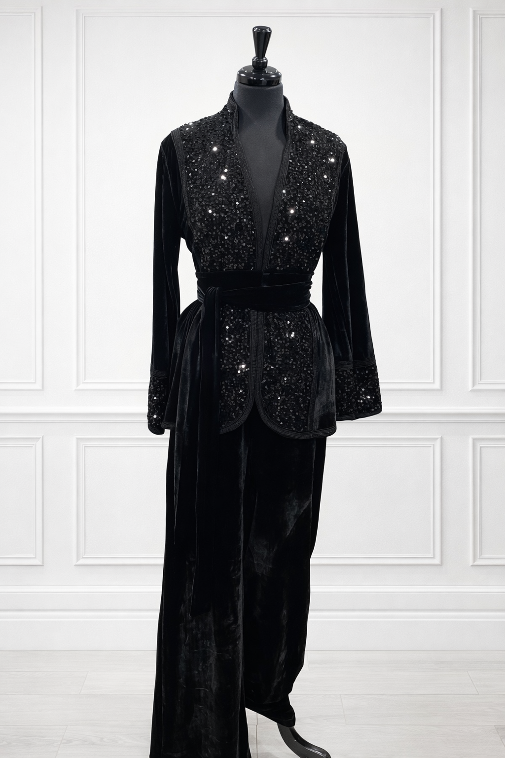 Ensemble kimono velours noir (veste + pantalon) + ceinture