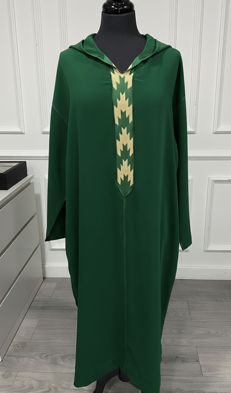 Djellaba crêpe verte randa