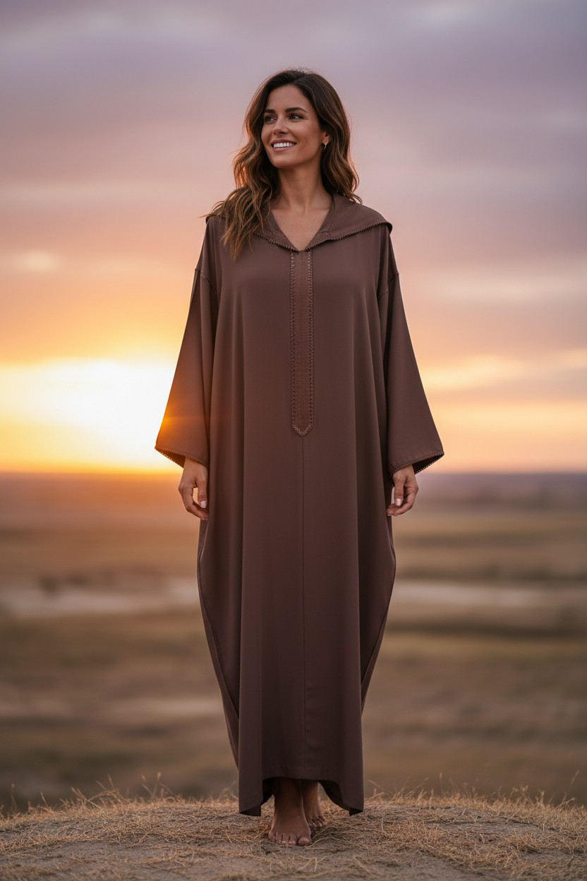 Djellaba crêpe marron chocolat randa