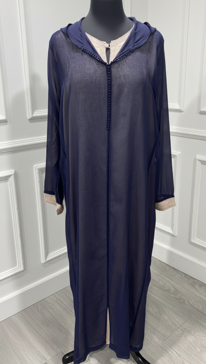 Djellaba 2 pièces soussdi bleu/rose
