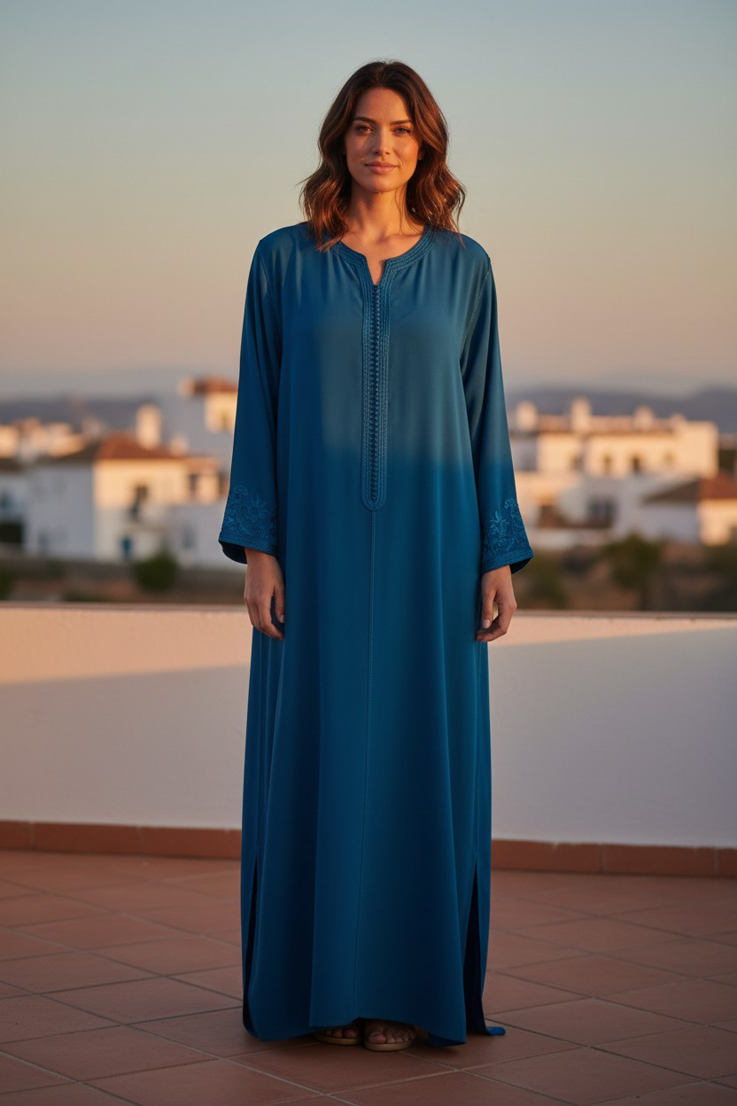 Caftan bleu brodé