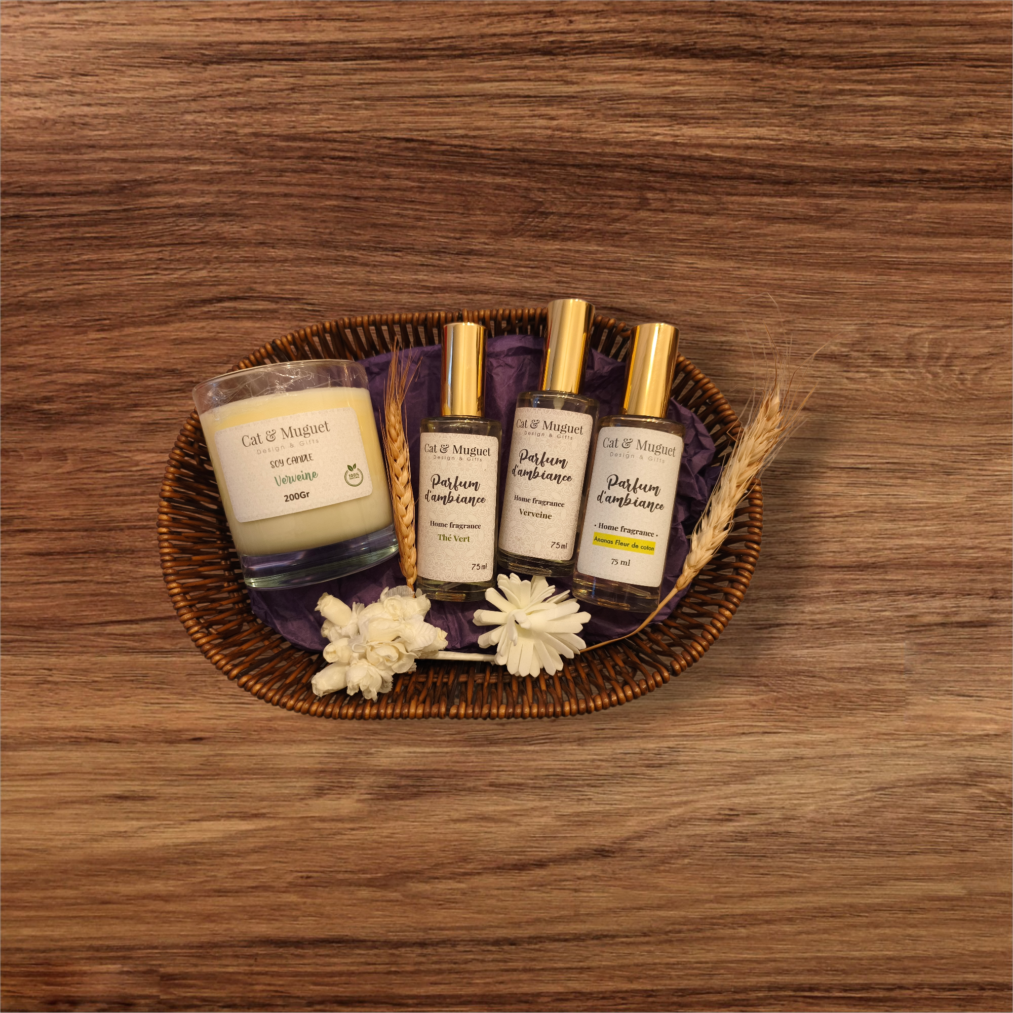 Le Panier Rituel Parfumé — 1 bougie 200g + 3 parfums 75ml