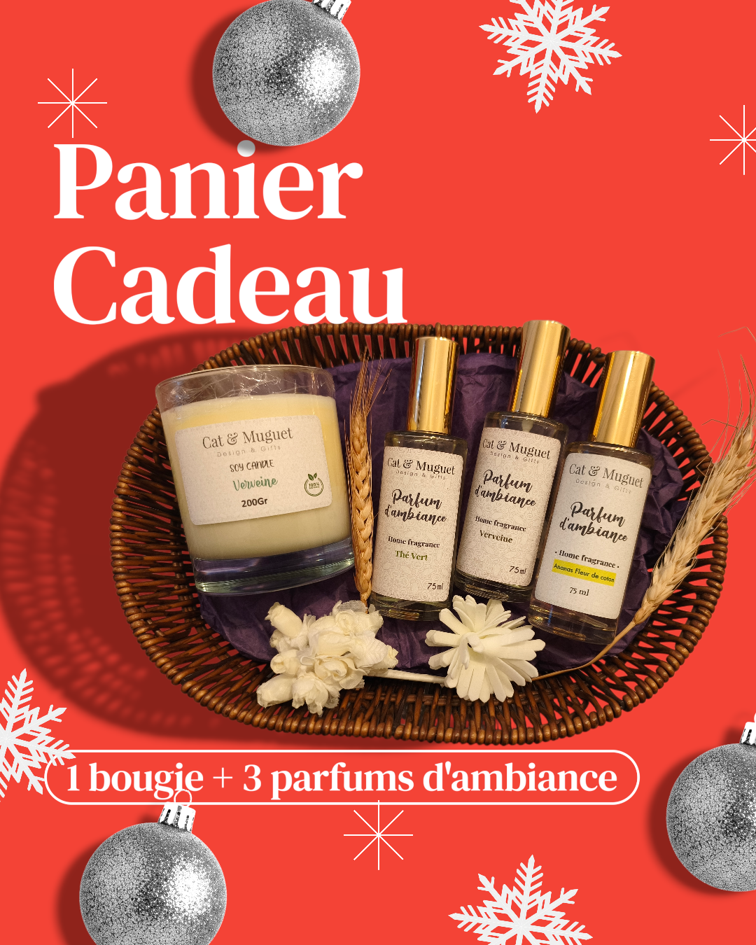 Le Panier Rituel Parfumé — 1 bougie 200g + 3 parfums 75ml