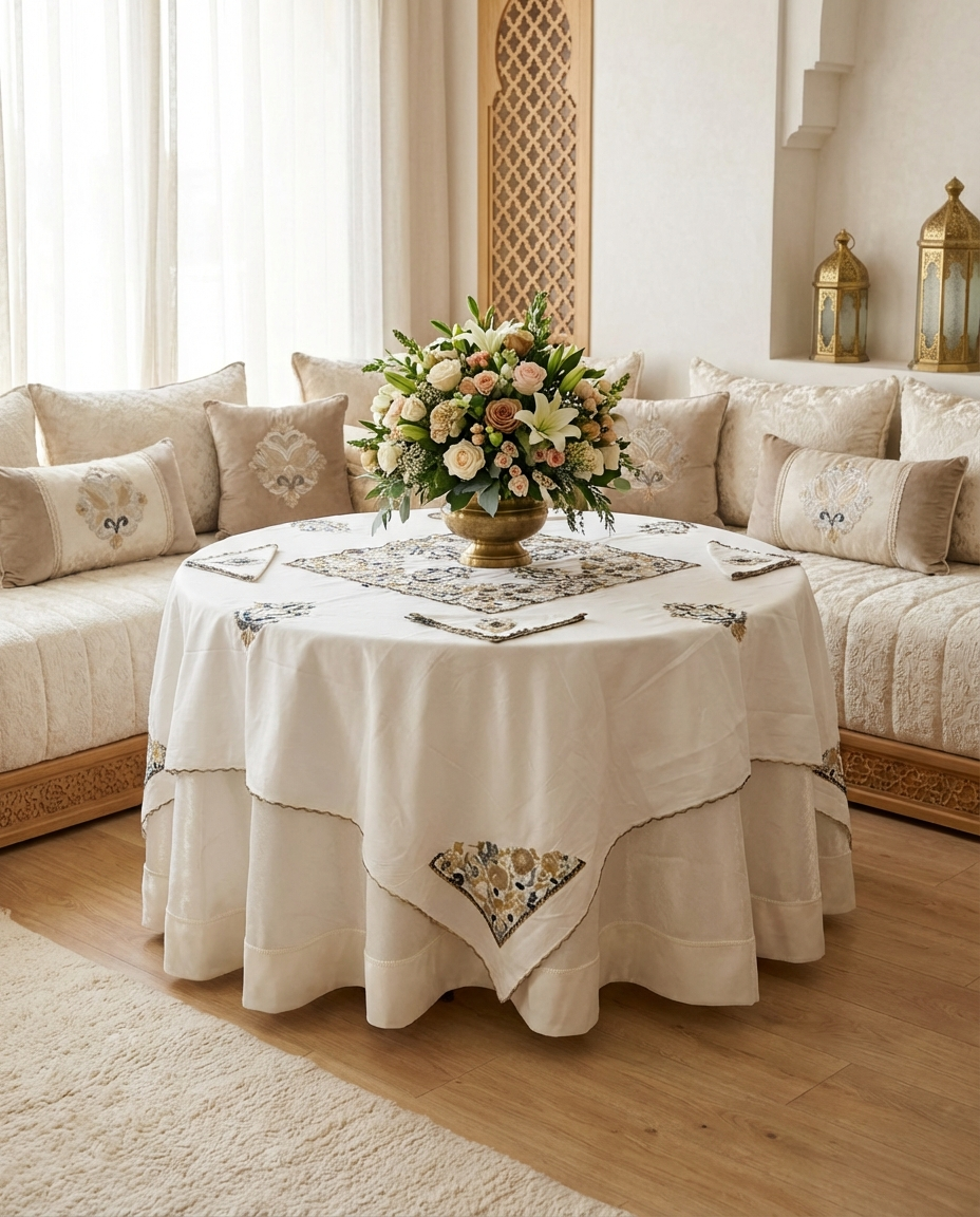 Nappe brodée carrée - Collection Taajira Tetouania Revisitée