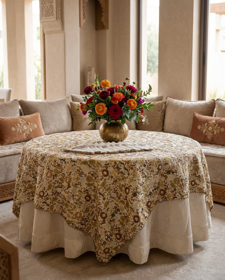 Nappe brodée carrée - Collection Taajira Tetouania