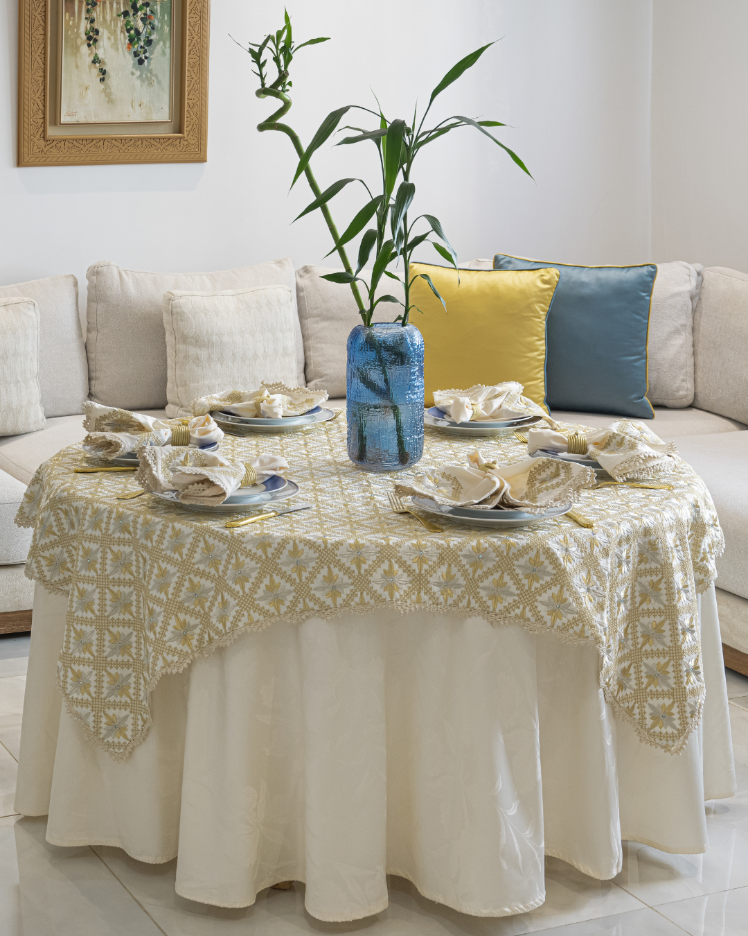 Nappe brodée carrée - Collection Ghourza Rbati