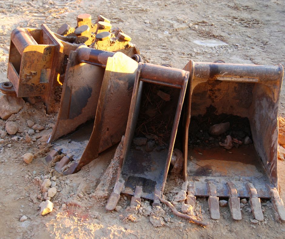 The different buckets for a backhoe