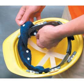 An example snap-on hard hat sweatband. Image borrowed from  Global Industrial .