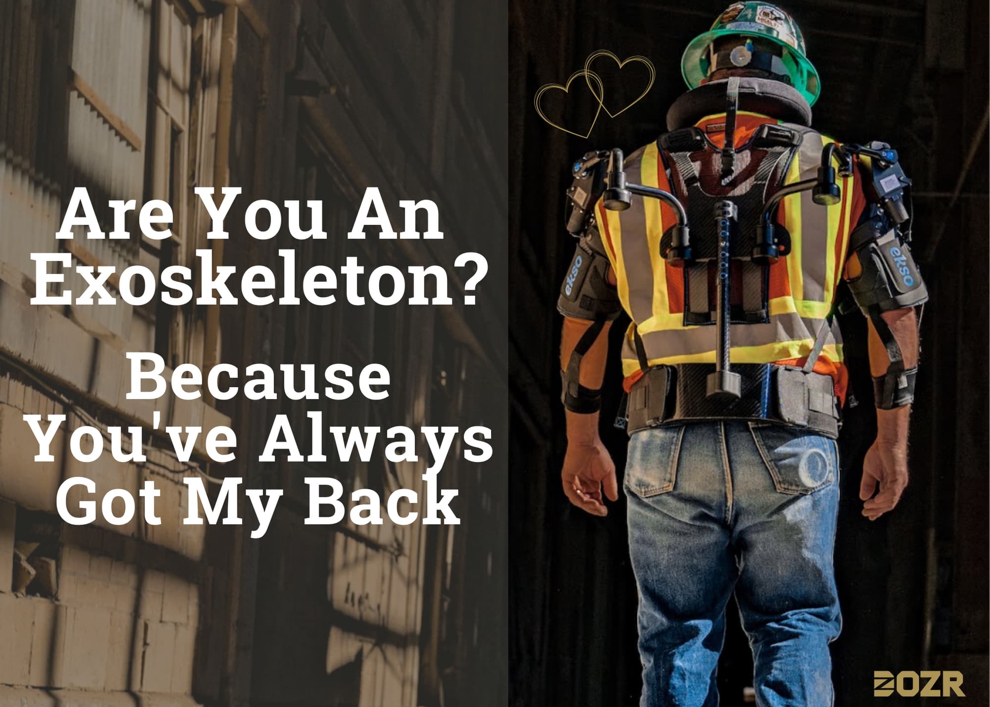 pun with man with exoskeleton in background