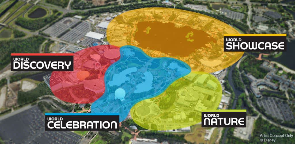 Map of the 4 new neighbourhoods at Epcot