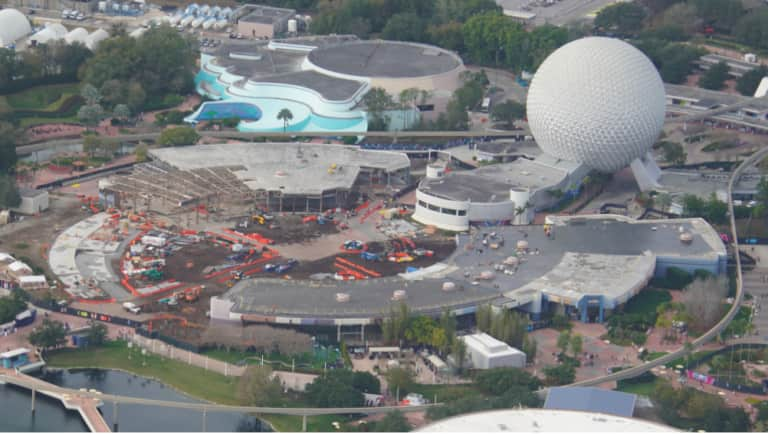 Aerial photo of the construction happening at EPCOT