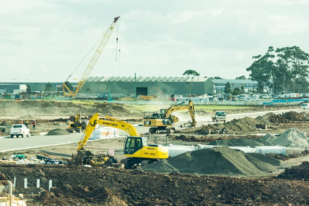 Excavators in a construction equipment