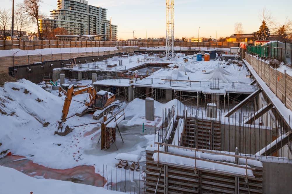 A construction site in winter