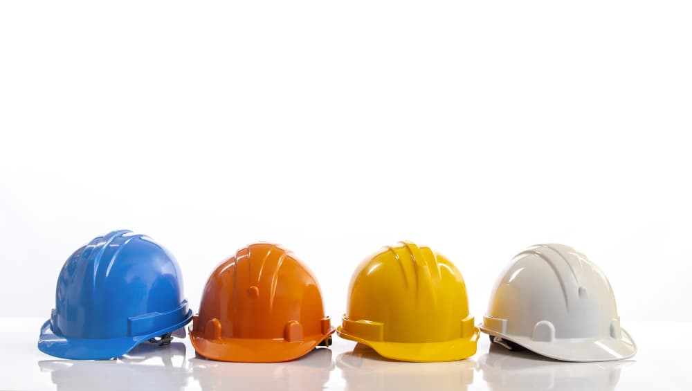 hard hats in a row