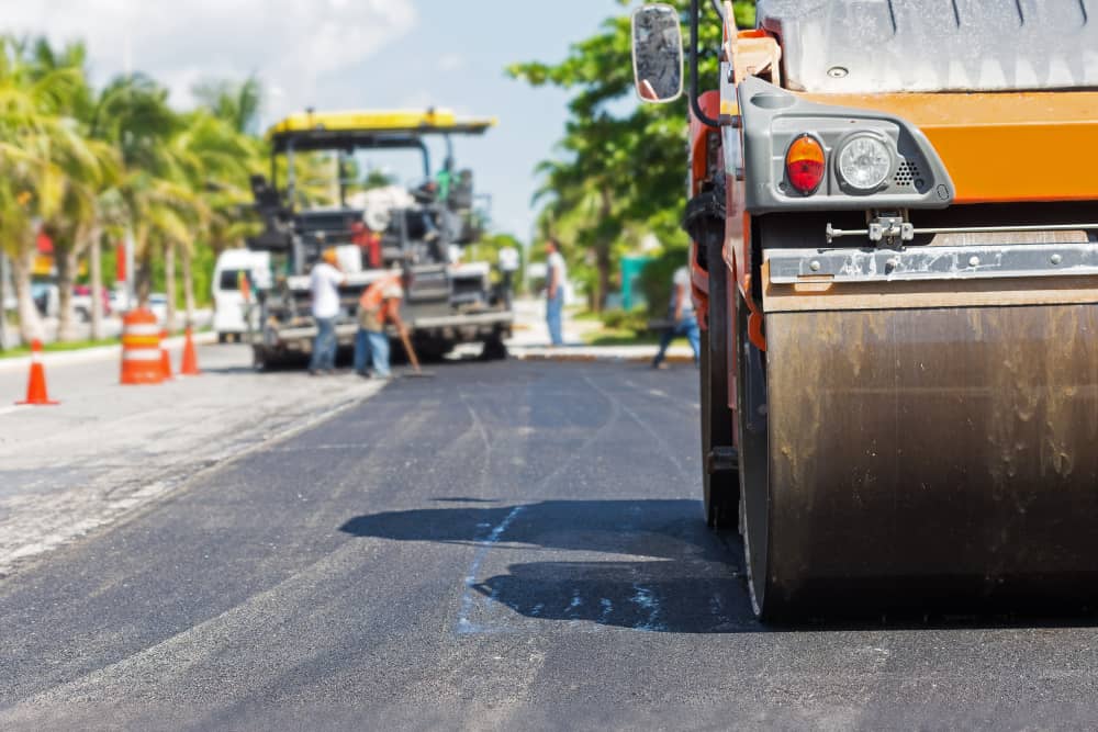 Los Angeles road construction with double drum compaction roller rental