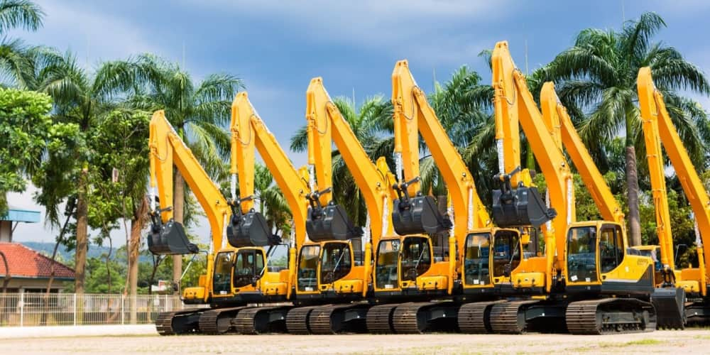 Lineup of excavator and heavy equipment rentals