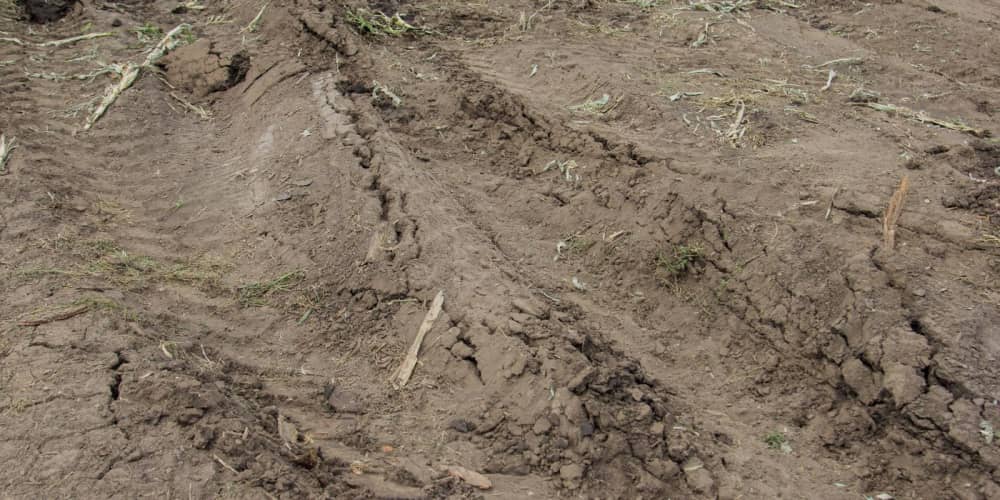 Dirt with tire tracks on a construction site