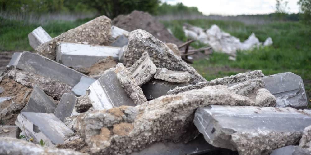 Big pieces of concrete that have been broken down on a jobsite