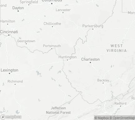 Huntington, WV, USA and nearby cities map