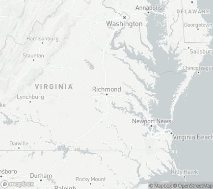 Richmond, VA, USA and nearby cities map